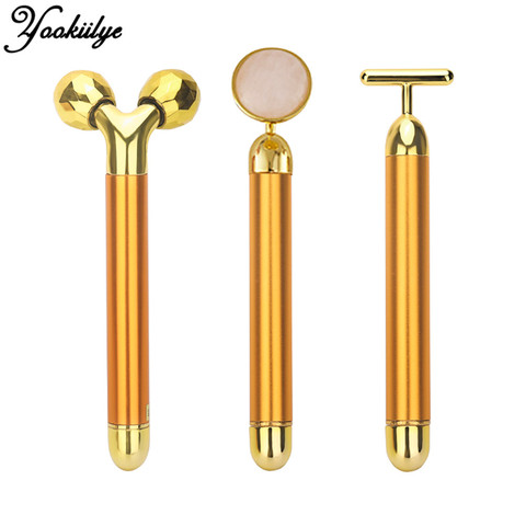 24k Golden Energy Beauty Bar Set Vibrating Facial Jade Roller Jade Massage Roller Face Lifting Anti Aging Tighten Skin Care Tool ► Photo 1/6