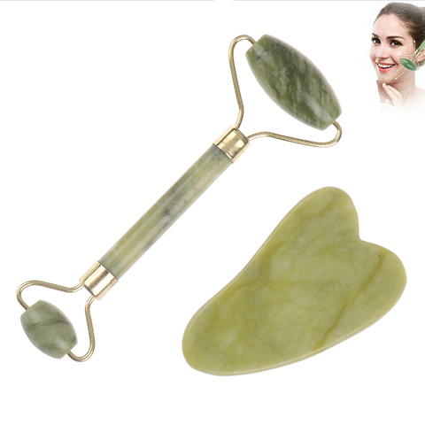 2pcs Natural Jade Stone Guasha Roller Massage Tool SPA Therapy Facial Slimming Massager Scraping Board Antistress Body Massage ► Photo 1/6