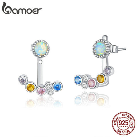 bamoer Silver 925 Jewelry White Opal Joyería Colorful Bubble Ear Jacket Earrings for Women Hypoallergenic Wedding Jewelry BSE392 ► Photo 1/6