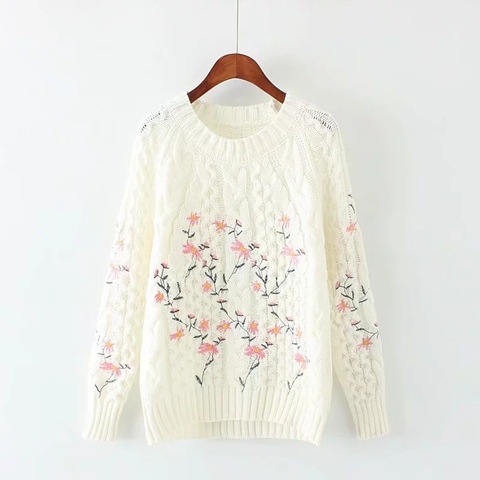 2022 Autumn New Japanese Style Sweet Flower Embroidery Pullovers and Sweaters Warm Knitwear Student Long Sleeve Pullover Sweater ► Photo 1/6