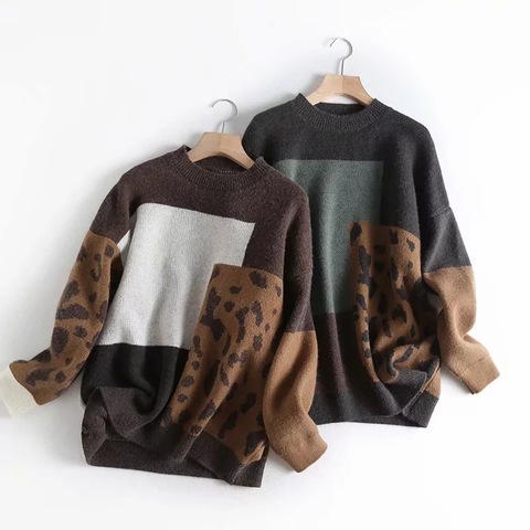 2022 Women Sweater And Pullovers O-Neck Long Sleeve Vintage Knitted Leopard Women Sweater Autumn Pullovers Tricot Pull Femme ► Photo 1/6