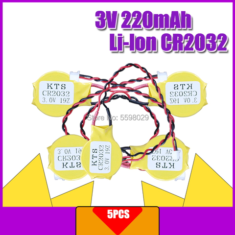 5pcs Original 3V lithium battery KTS CR2032 CR2032W for Computer motherboard battery With weld line plug ► Photo 1/6