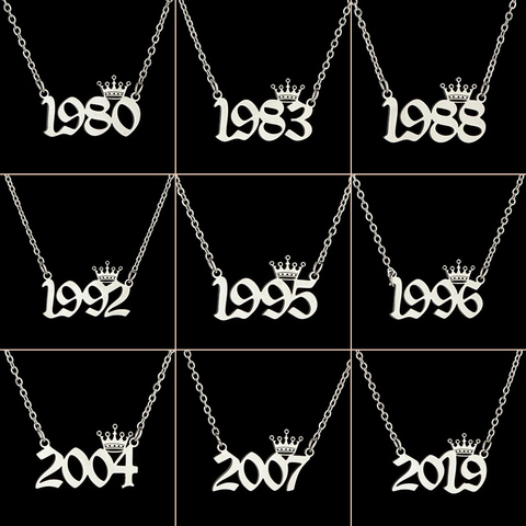 Stainless Steel Year Number Necklaces for Women Unique Design Birthday Tiaras Crown Year 1984 1994 1996 2002 Choker Gift Kids ► Photo 1/6