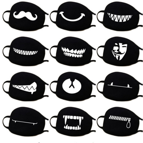 Funny Cartoon Bear Face Mask Kpop Anime Masque Lavable Washable Black Cloth Mask Reusable ► Photo 1/6