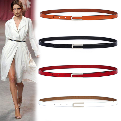 New High Quality Real Cowskin Leather Fashion Alloy Buckle Retro Ladies Thin Belts for Women Wild Jumpsuit Ladies Belt Ceinture ► Photo 1/5