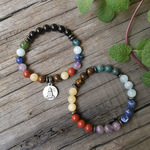 8mm Natural Stone Beads,Prayer Bracelet,Aquamarine,Seven Charm Bracelet,JapaMala Bracelet,Spiritual Jewelry,Meditation Beads ► Photo 1/6