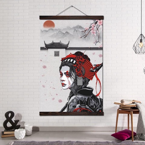 Posters and Prints Scroll Painting Canvas Art Wall Pictures Frame Painting Home Decoration Japanese Samurai Woman Missing Home ► Photo 1/6