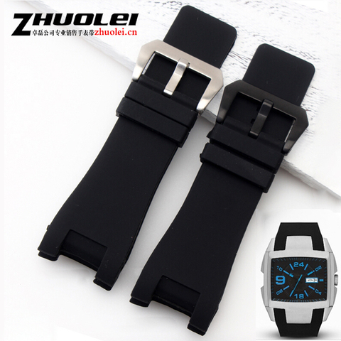 waterproof band 32*17mm black rubber watch strap with stainless steel buckle watchband men Dedicated fit DZ1215 1216 Bracelet ► Photo 1/6