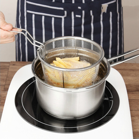 Frying Cooking Tools Stainless Steel Folding Deep Fried Basket Frying Pan Filter Food Colander. Oil Leak. Cocoa Sieve MJ80303 ► Photo 1/5