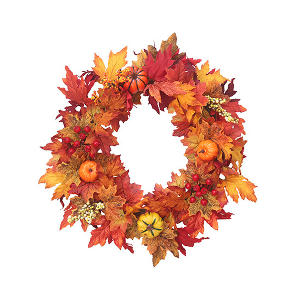 Artificial Maple Leaf Berry Wreath Halloween Thanksgiving Christmas Door Decor 