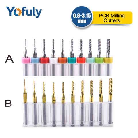 10pcs 0.8-3.175mm Titanium Coated Carbide End Milling Cutter Engraving Edge 3.175mm Diameter Cutter CNC Router Bits End ► Photo 1/6