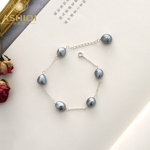 ASHIQI Natural baroque freshwater pearl bracelet 925 Sterling silver chain Handmade Jewelery for women ► Photo 1/6