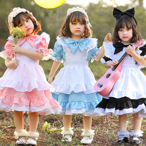 Umorden Cute Lolita Maid Costume Dress Wonderland Alice Cosplay for Teen Girls Girl Women Halloween Blue ► Photo 1/6