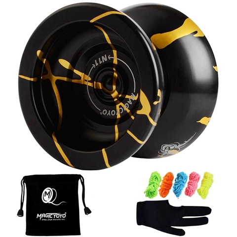 Magicyoyo N11 Alloy Aluminum Professional Yoyo Unresponsive Yoyo Ball (Black Golden) Bag, Glove 5 Strings ► Photo 1/6