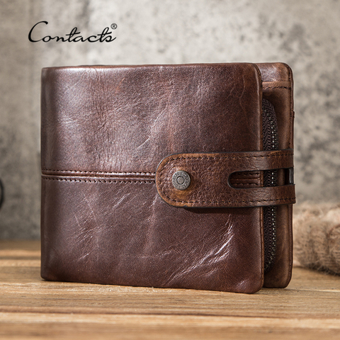 CONTACT'S Casual Men Wallets Crazy Horse Leather Short Coin Purse Hasp Design Wallet Cow Leather Clutch Wallets Male Carteiras ► Photo 1/6