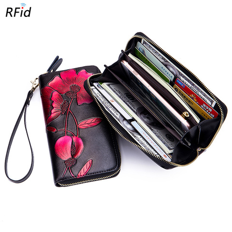 Flower Split Leather Women's Wallet Female Long Walet Women Carteira Lady Clutch Money Bag Coin Purse Embossing Cluth Bag ► Photo 1/6