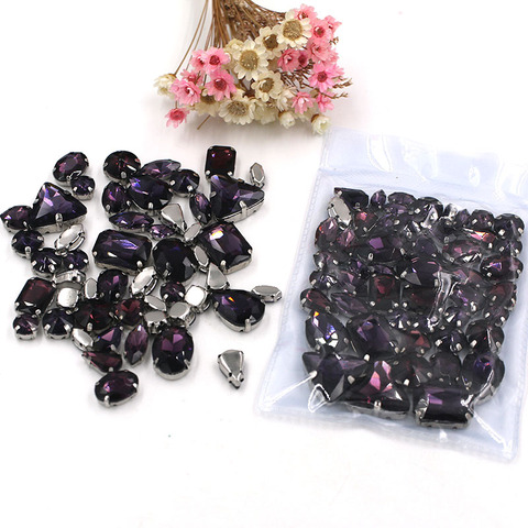 Sell at a loss! 50pcs/bag high quality mixed shape deep purple glass crystal sew on claw rhinestones diy clothing accessories ► Photo 1/6