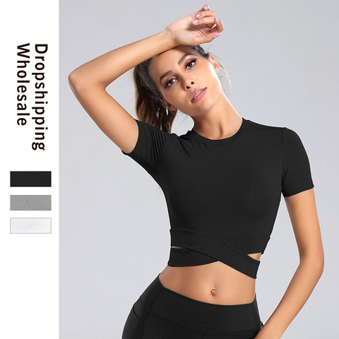 New Seamless Yoga Shirt Women Fitness Short Sleeve Crop Top