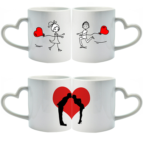 2 PCS Couple Cup Heart Shaped White Ceramic Cup Best Creative Red Valentines Day Wedding Anniversary Gift Coffee Cup ► Photo 1/6