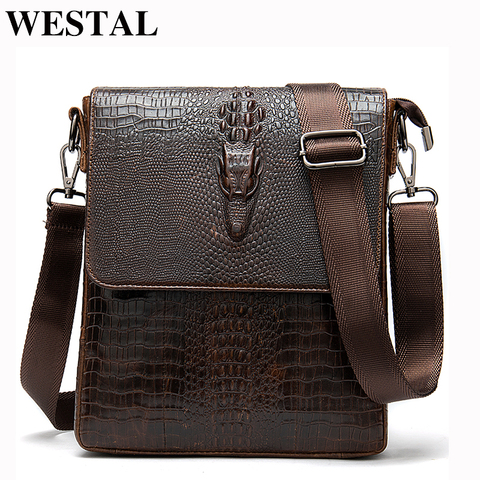 WESTAL Men's Genuine Leather Bag for Men Cocrodile Pattern Messenger Bags Men Shoulder Bags Leather Man Crossbody Handbags 8857 ► Photo 1/6