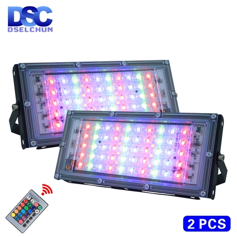 2pcs/lot 50W LED RGB Flood Light Lamp AC 220V Outdoor Floodlight IP65 Waterproof Reflector Led Spotlight with Remote Control ► Photo 1/6