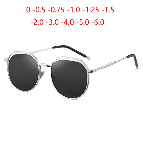 Women Men Gray Lens Prescription Eyeglasses Metal Myopia Lens Vintage Polarized Sunglasses Female 0 -0.5 -0.75 -1.0 To -6.0 ► Photo 1/6
