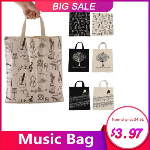 Portable Cotton and Linen Music Score Handbag Musical Elements Tote Shopping Bag Keyboard Pattern Musical Instruments music bag ► Photo 1/6