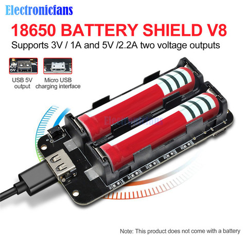 Dual 18650 Lithium Battery Shield V8 3V1A 5V 3A Micro USB Power Bank Battery Charging Module For Raspberry Pi Wifi ESP8266 ESP32 ► Photo 1/6
