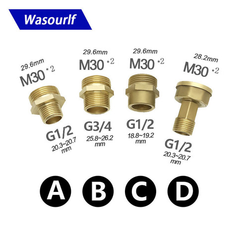 WASOURLF Adapter M30 Male Thread Transfer G1/2 3/4 Connector Shower Bathroom Kitchen Brass Material Faucet Pipe Accessories ► Photo 1/6