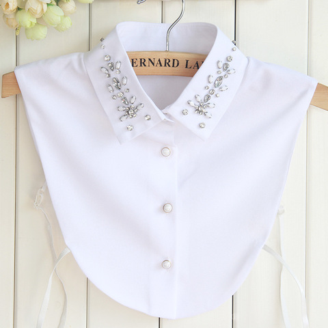 Linbaiway Fashion Women Fake Collar Shirt Beads Detachable Collars Chiffon Lapel Blouse Top Female White Clothes Decor ► Photo 1/6