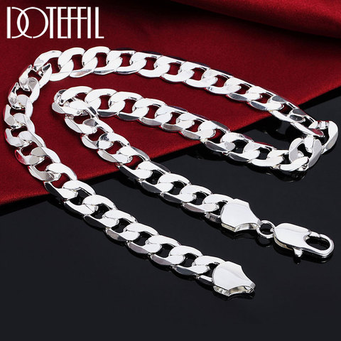 DOTEFFIL 925 Sterling Silver 18/20/22/24/26/28/30 Inch 12mm Flat Sideways Necklace For Women Man Fashion Wedding Charm Jewelry ► Photo 1/6