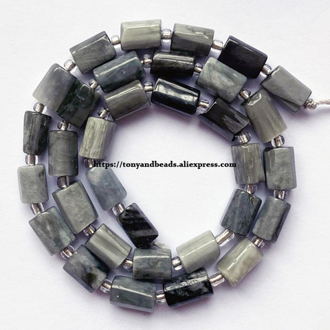 7'' Natural Faceted Hawks Eye Cylinder Spacer Stone Beads For Jewelry DIY Making ► Photo 1/1