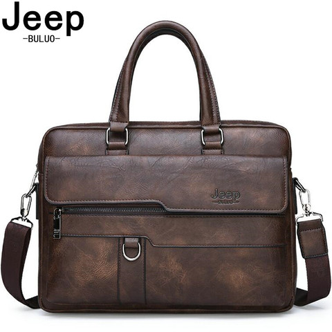JEEP BULUO Men's Business Handbag Hot Large Capacity Leather Briefcase Bags For Man 13.3 inches Laptop Work Travel Bag Black ► Photo 1/6