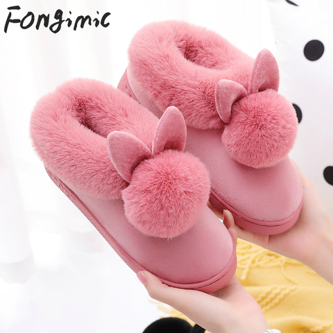 FONGIMIC Slippers For Women Winter Warm Cotton Slippers Ladies Winter Velvet Home Floor Thick Bottom Cartoon House leisure Shoes ► Photo 1/6