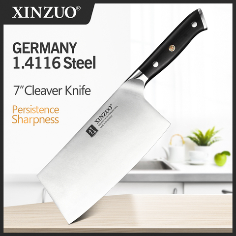 XINZUO 7‘’ inch Kitchen Knife High Carbon German Stainless Steel Knives Butcher Chopper Cleaver Meat Vegetables Ebony Handle ► Photo 1/6