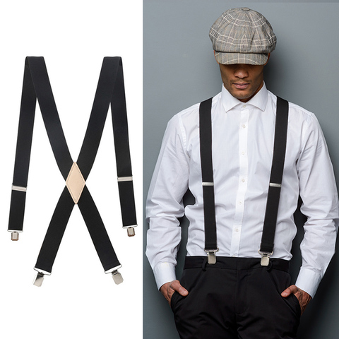 Men's 3.5cm Unisex Solid Straight Clip Rawhide Suspender Genuine Leather Brace 110cm 130cm Extended Size Vintage Groomsmen Gifts ► Photo 1/6