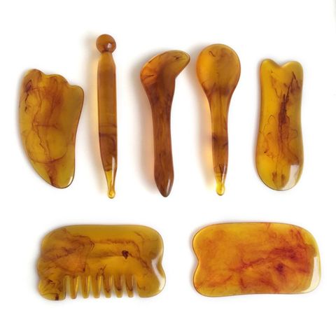 7pcs/set Natural Resin Amber Massage Scraping for Face Neck Gua Sha Scraper Massager Therapy Acupoint Acupressure ► Photo 1/6