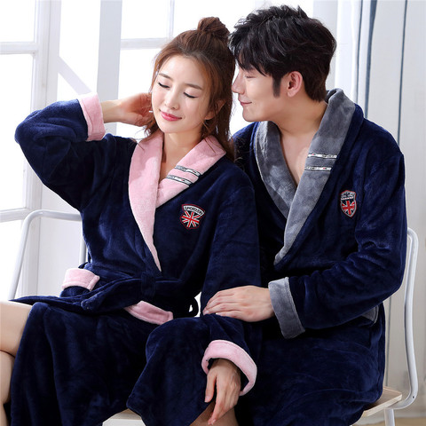 Winter Flannel Lovers Robe Gown Elegant Solid Casual Sleepwear Nightgown Keep Warm Men And Women Bathrobe Gown Homwear Pajamas ► Photo 1/6