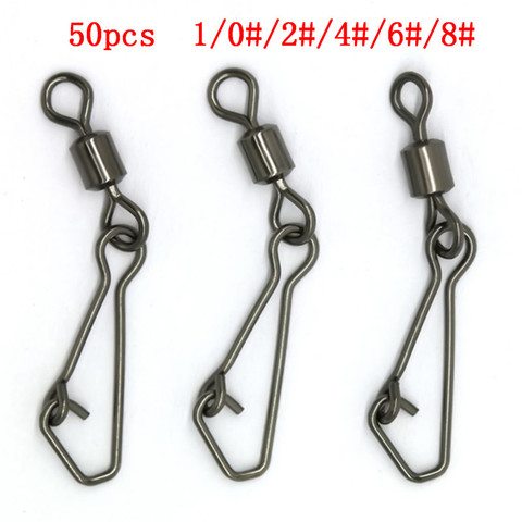 50pcs/pack 1/0#/2#/4#/6#/8# Bearing Fishing Swivels Snap Rolling Connector Swivel With Hooked Snap Fishing Accessories ► Photo 1/6