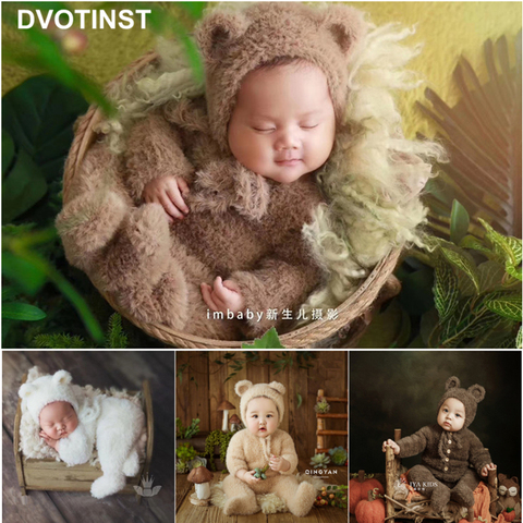 Dvotinst Baby Newborn Photography Props Soft Knitted Cute Bear Hat Bonnet Outfits 2pcs Set Fotografia Studio Shoots Photo Props ► Photo 1/6