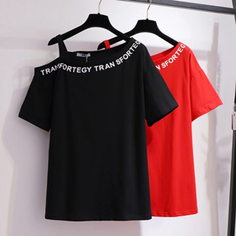 Extra large size women's fat mm summer word shoulder print strapless t-shirt Korean version careful machine top ► Photo 1/6