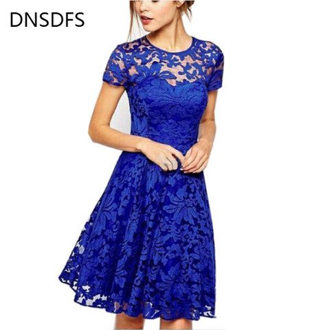 Hot Fashion Women Summer Sweet Hallow Out Lace Dress Sexy Party Princess Slim Dresses Vestidos Red Blue 5XL Plus Size Sundress ► Photo 1/6