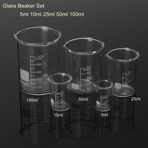 5pcs/set Glass Beaker 5/10/25/50/100ml Laboratory Measuring Cup Glassware For School Study Lab Glass Beaker Set ► Photo 1/3