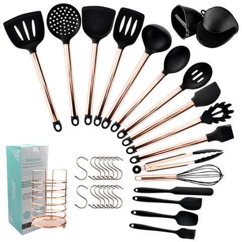 Kitchen Cooking Utensils Set Gold-plated Tube Handle Non-stick Pot Silicone Cookware Household Cooking Spoon Shovel Kit ► Photo 1/6