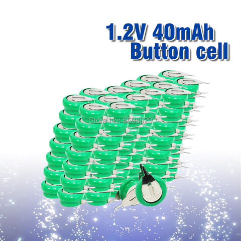 10-100pc Button Coin Cell Battery 1.2V 40mAh Ni-MH Rechargeable Battery With Solder Pins for watch toy timer solar energy ► Photo 1/6