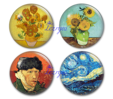 Vincent van Gogh painting glass cabochon, Post-Impressionism Artist Round photo glass cabochon demo flat back Making findings ► Photo 1/1