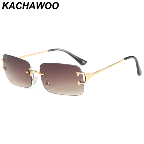 Kachawoo rectangular sunglasses women rimless fashion sun glasses for men metal blue brown pink gradient lens Spring accessories ► Photo 1/6