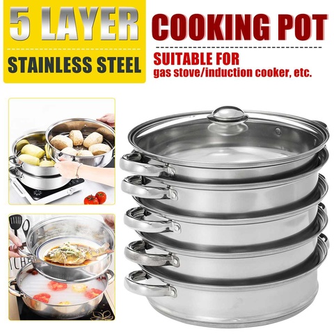 5 Layers Stainless Steel Thick Steamer pot Soup Steam Pot Universal Cooking  Pots for Induction Cooker Gas Stove steam pot - Price history & Review, AliExpress Seller - Hengtongzy6 Store