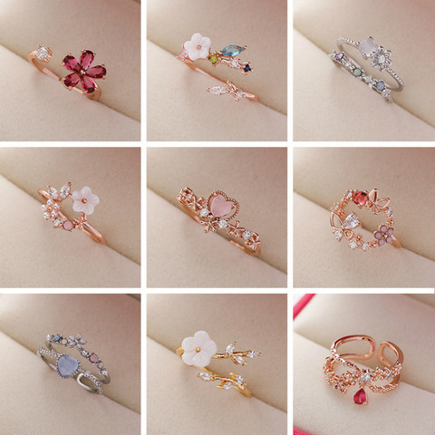 Korea's New Exquisite Crystal Flower Ring Fashion Temperament Sweet Versatile Love Opening Ring Female Jewelry ► Photo 1/6