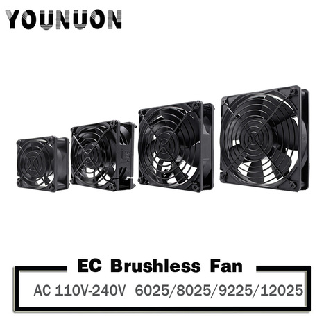 YOUNUON 60mm 80mm 90mm 120mm EC Brushless Fan AC 110V 115V 120V 220V 240V Axial Fan with Srews/Grill 6025 8025 9225 12025 12038 ► Photo 1/6